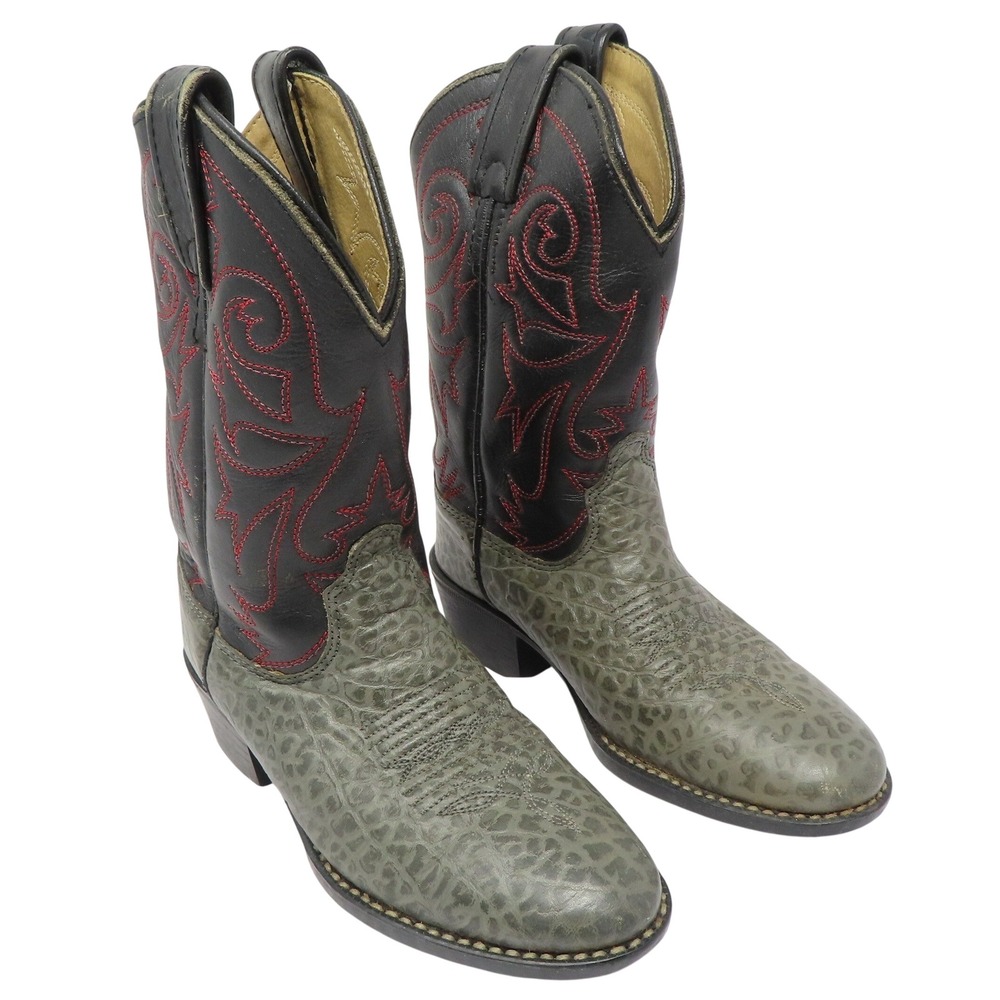 Toddler‎ Kids 11.5 Elephant Print Leather Cowboy Boots Western Black Red